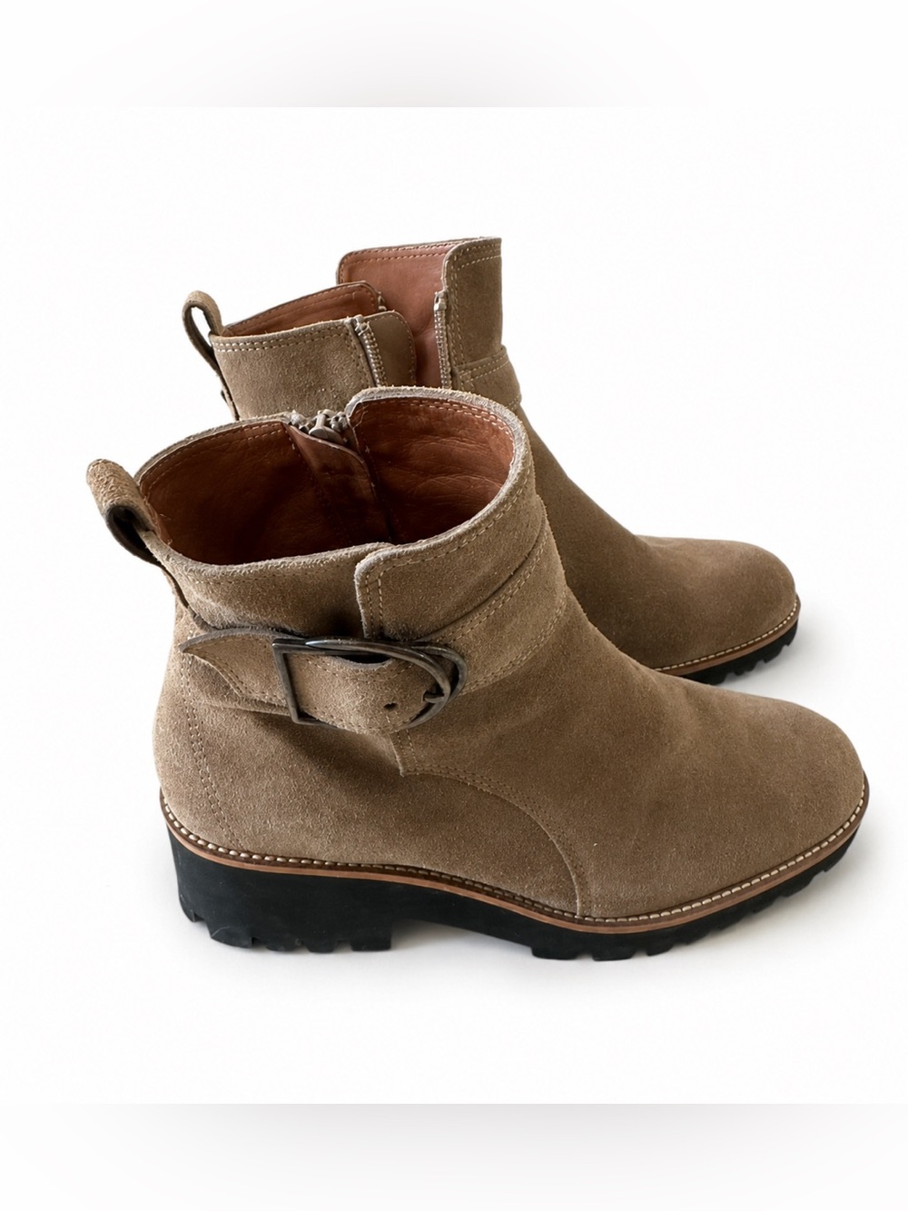 Paul Green Taupe Suede Buckle Ankle Boots